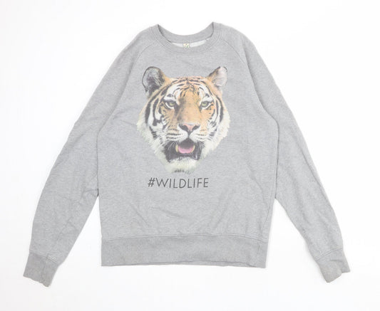 Earth Positive Womens Grey 100% Cotton Pullover Sweatshirt Size M Pullover - #WILDLIFE Tiger