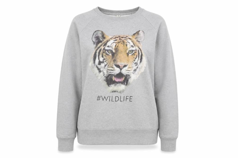 Earth Positive Womens Grey 100% Cotton Pullover Sweatshirt Size M Pullover - #WILDLIFE Tiger