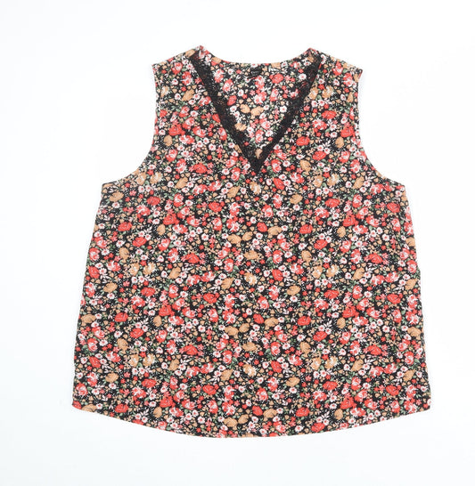 Emery Rose Womens Multicoloured Floral Polyester Basic Tank Size XL V-Neck