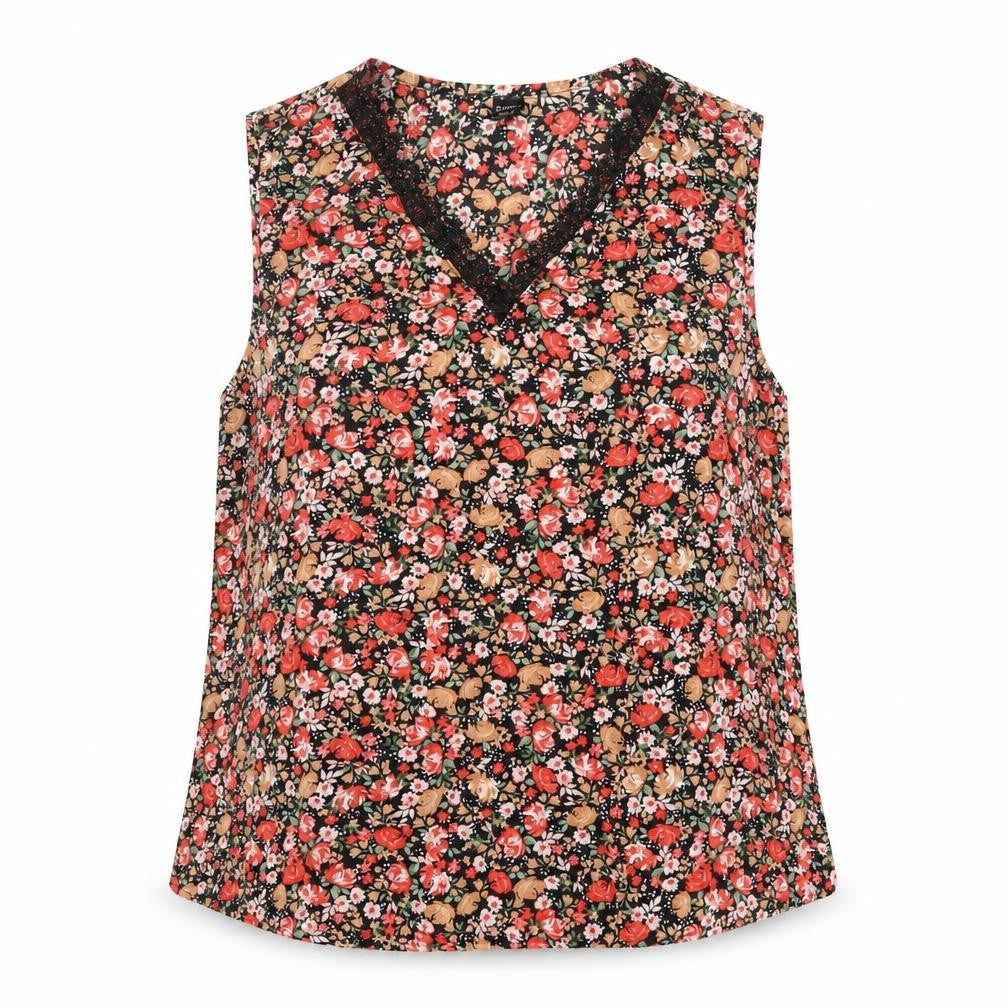 Emery Rose Womens Multicoloured Floral Polyester Basic Tank Size XL V-Neck