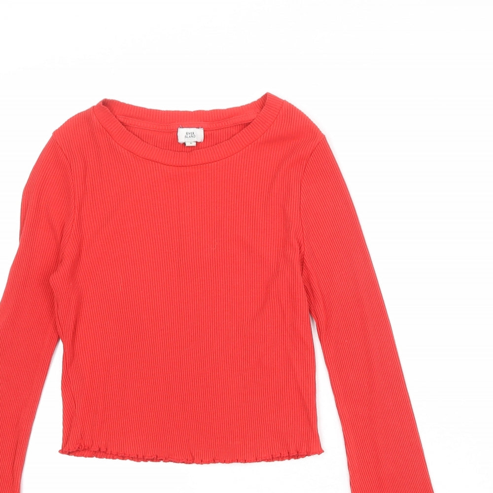 River Island Womens Red Viscose Basic T-Shirt Size 6 Round Neck