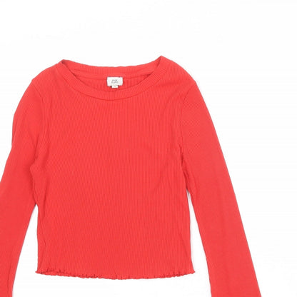 River Island Womens Red Viscose Basic T-Shirt Size 6 Round Neck