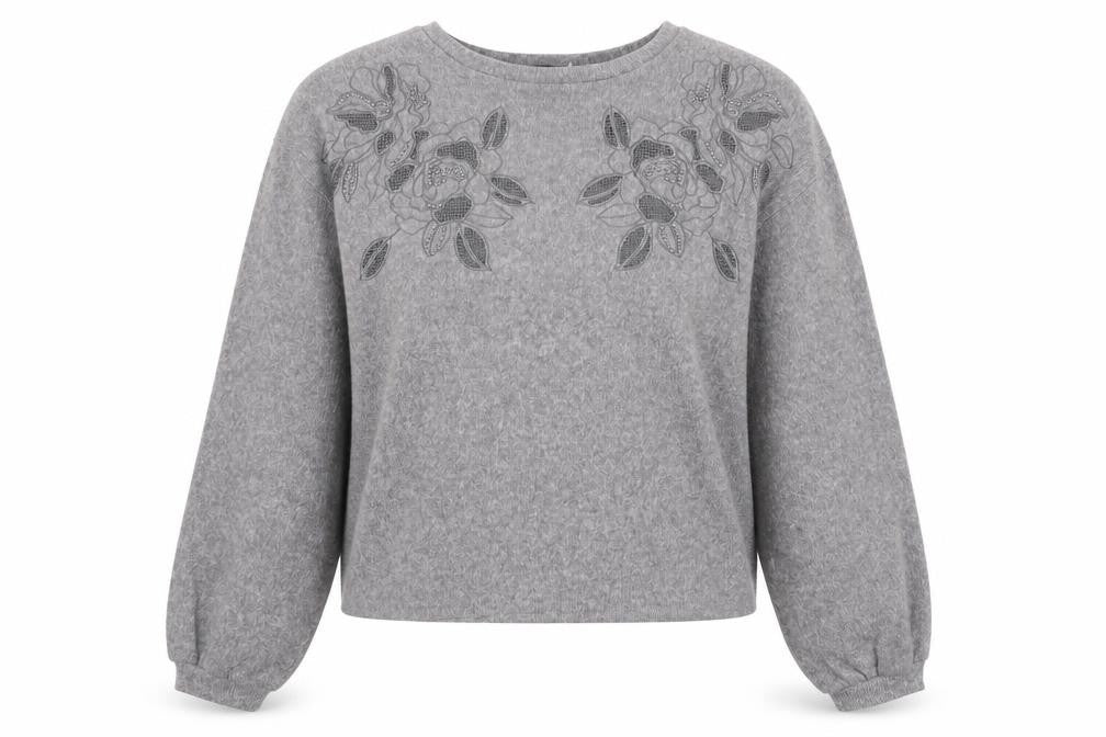 New Look Womens Grey Polyester Pullover Sweatshirt Size S Pullover - Flower Detail