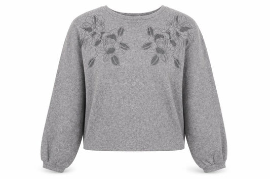 New Look Womens Grey Polyester Pullover Sweatshirt Size S Pullover - Flower Detail