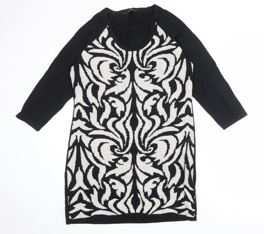 Julien Macdonald Womens Black Geometric Viscose Jumper Dress Size 18 Round Neck Pullover