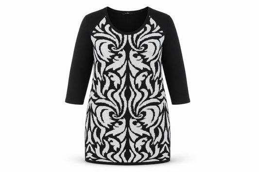 Julien Macdonald Womens Black Geometric Viscose Jumper Dress Size 18 Round Neck Pullover