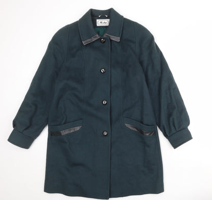 Me-Jay Womens Green Overcoat Coat Size M Button