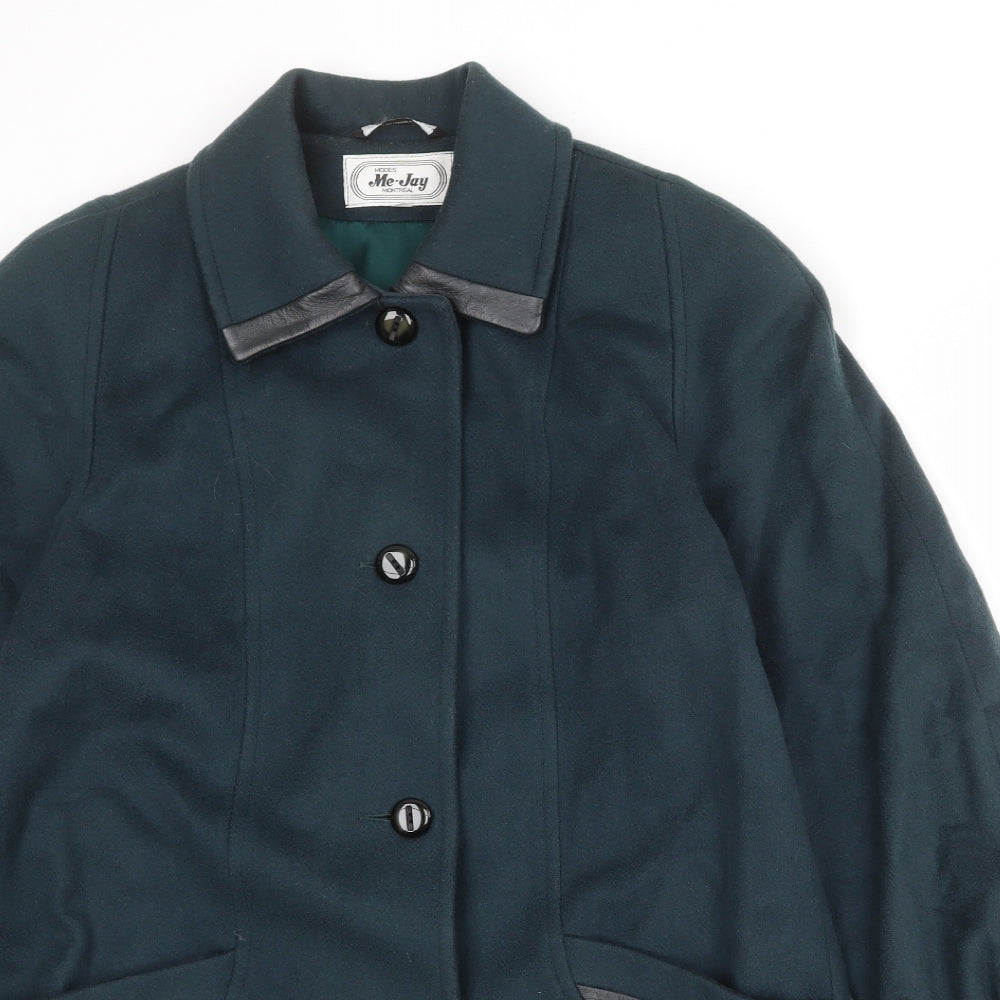 Me-Jay Womens Green Overcoat Coat Size M Button