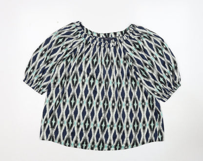 Marks & Spencer Womens Multicoloured Geometric Polyester Basic Blouse Size 8 Round Neck