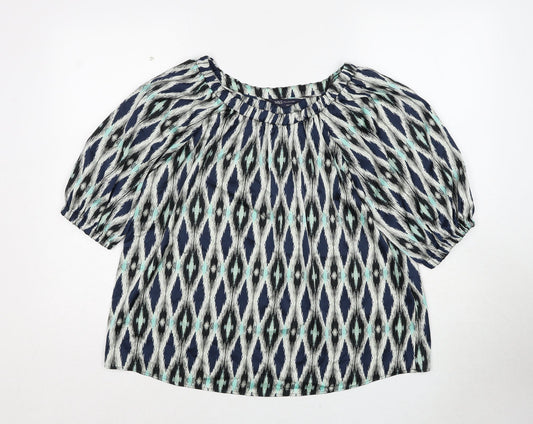 Marks and Spencer Womens Multicoloured Geometric Polyester Basic Blouse Size 8 Round Neck