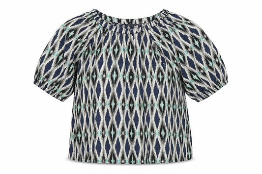 Marks and Spencer Womens Multicoloured Geometric Polyester Basic Blouse Size 8 Round Neck