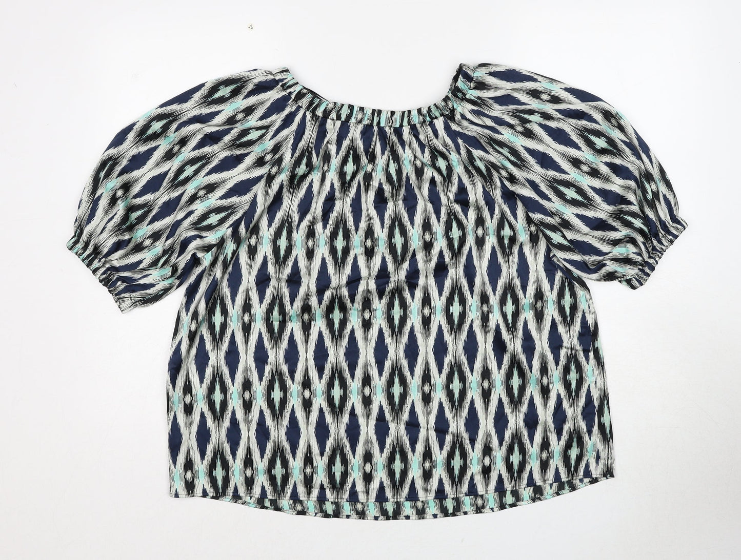 Marks and Spencer Womens Multicoloured Geometric Polyester Basic Blouse Size 8 Round Neck