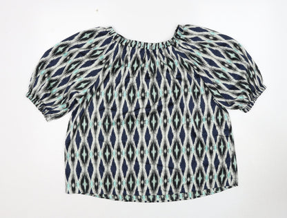 Marks & Spencer Womens Multicoloured Geometric Polyester Basic Blouse Size 8 Round Neck