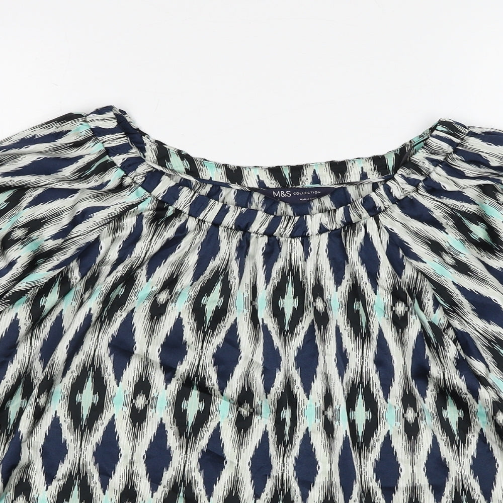Marks and Spencer Womens Multicoloured Geometric Polyester Basic Blouse Size 8 Round Neck