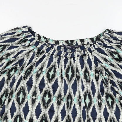 Marks & Spencer Womens Multicoloured Geometric Polyester Basic Blouse Size 8 Round Neck