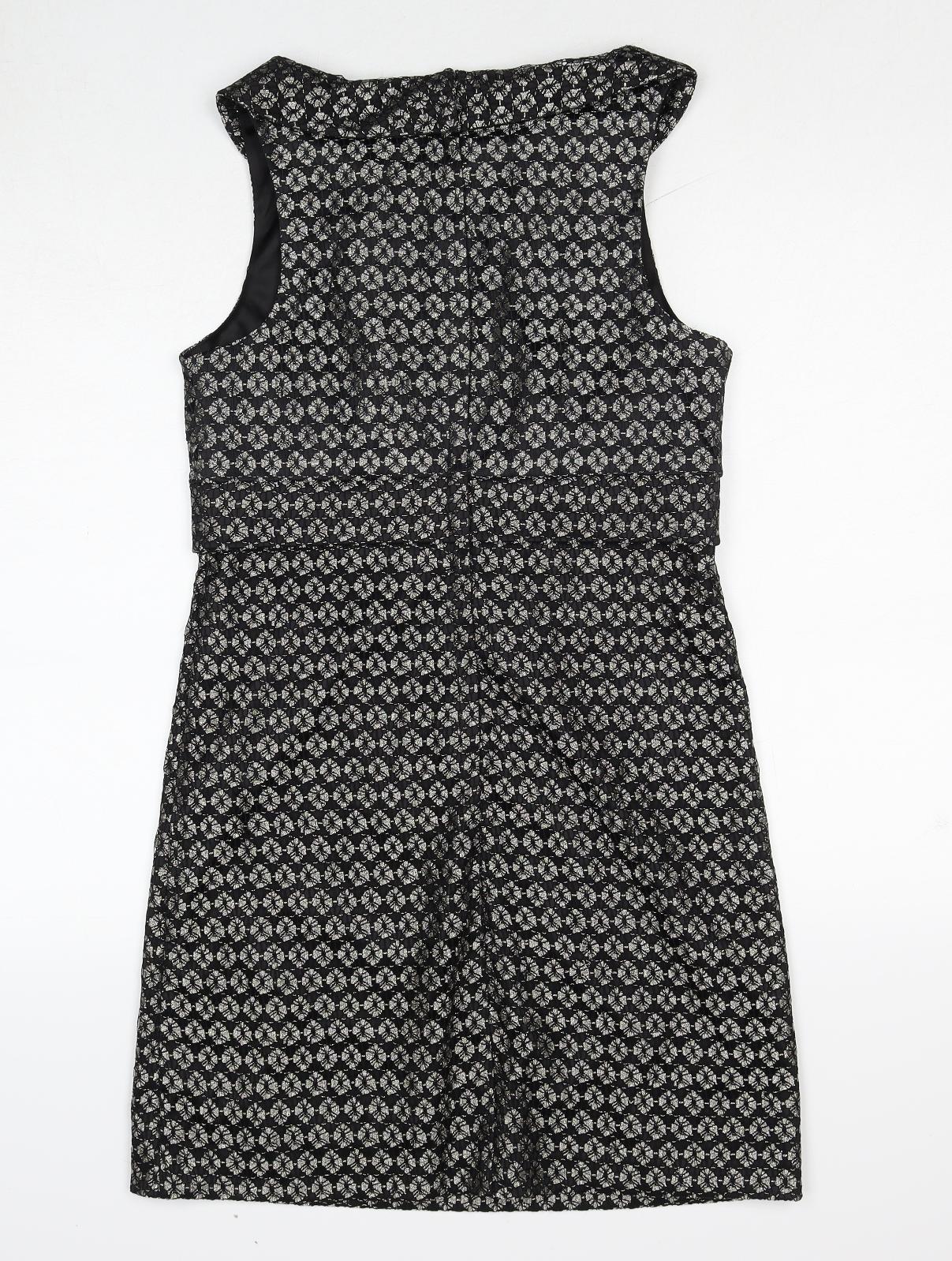 NEXT Womens Black Geometric Nylon Shift Size 10 Round Neck Zip