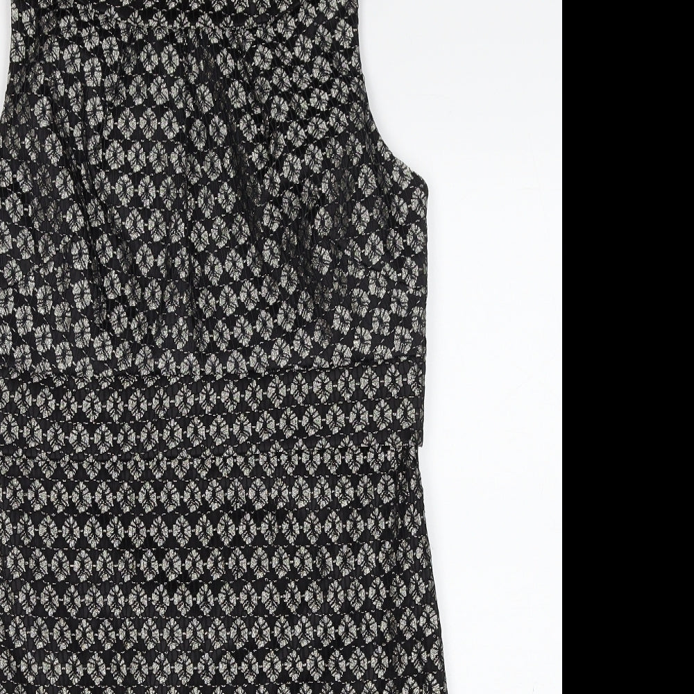 NEXT Womens Black Geometric Nylon Shift Size 10 Round Neck Zip