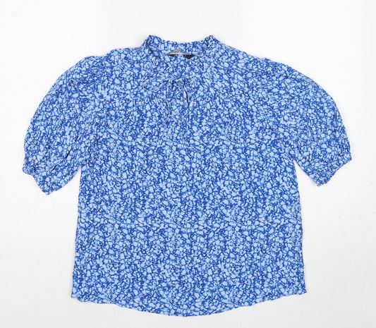 Marks and Spencer Womens Blue Geometric Viscose Basic Blouse Size 6 Round Neck