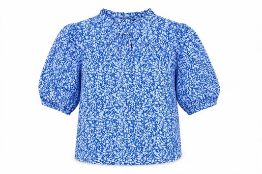 Marks and Spencer Womens Blue Geometric Viscose Basic Blouse Size 6 Round Neck
