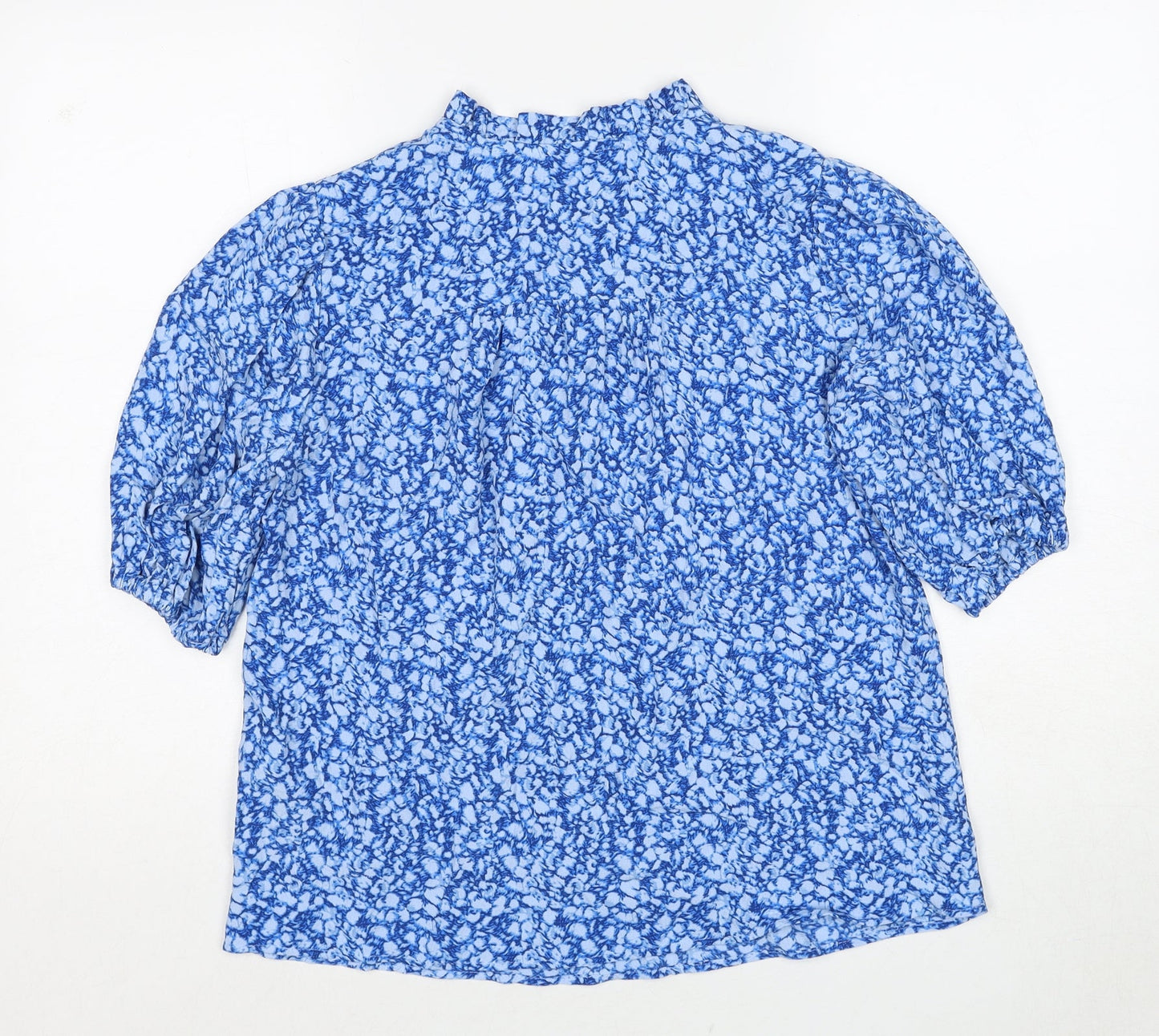 Marks and Spencer Womens Blue Geometric Viscose Basic Blouse Size 6 Round Neck