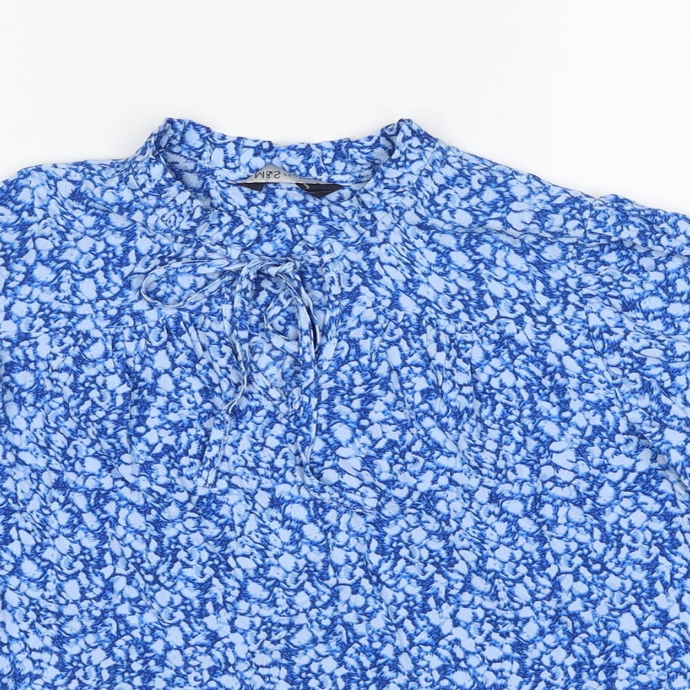 Marks and Spencer Womens Blue Geometric Viscose Basic Blouse Size 6 Round Neck