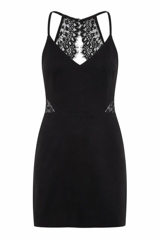 Miss Selfridge Womens Black Viscose Shift Size 8 V-Neck Zip - Lace Details