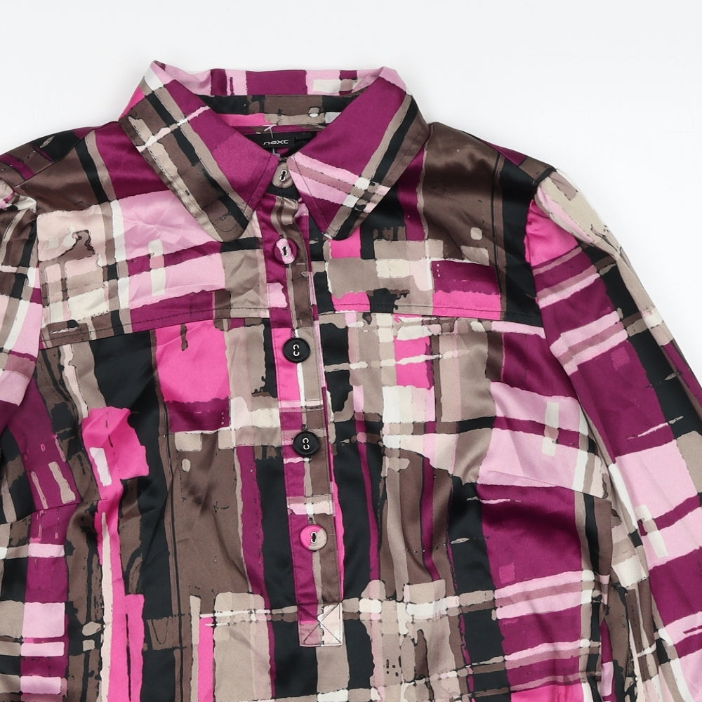 NEXT Womens Multicoloured Geometric Polyester Basic Button-Up Size 12 Collared