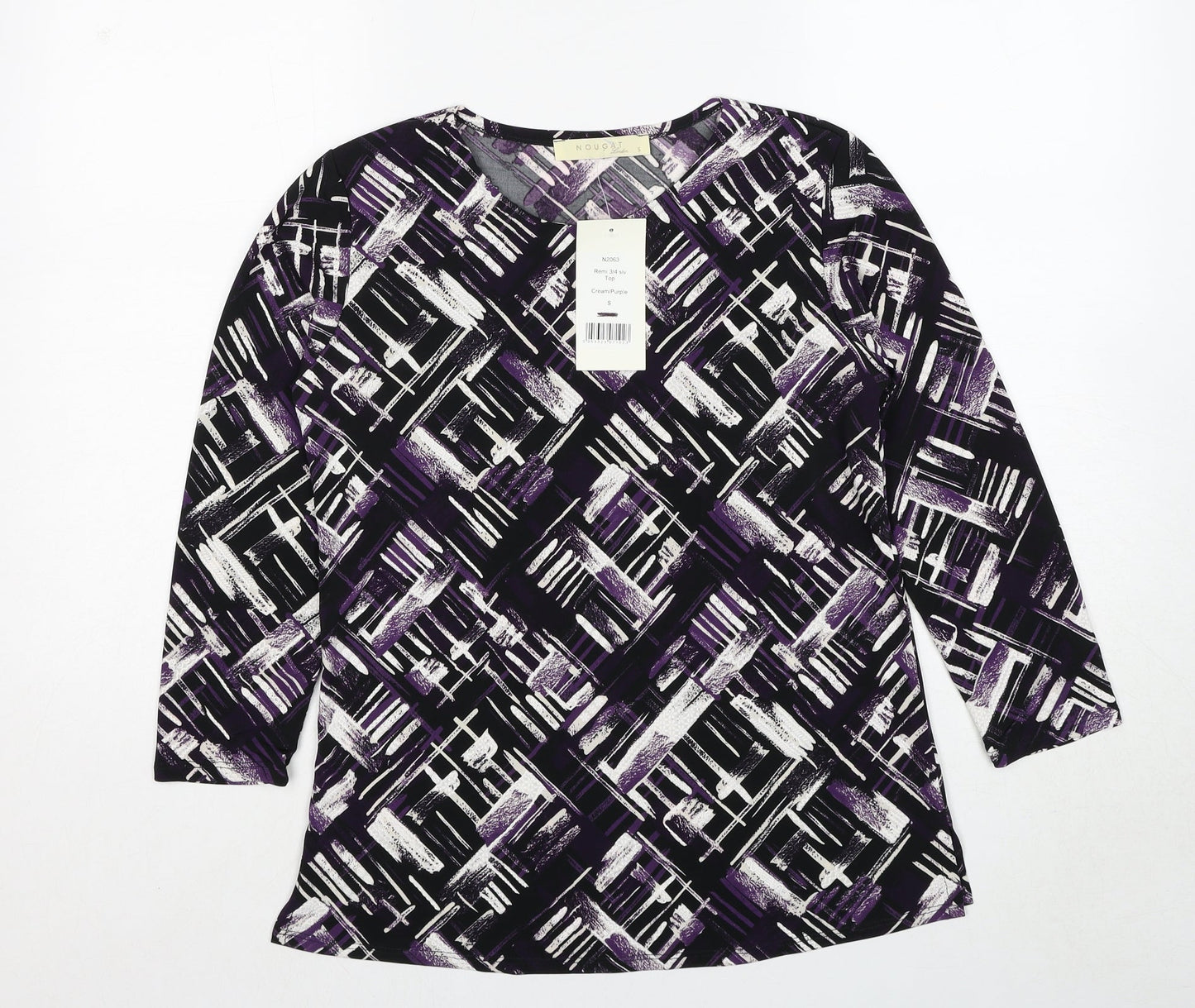 Nougat Womens Purple Geometric Polyester Basic Blouse Size S Round Neck