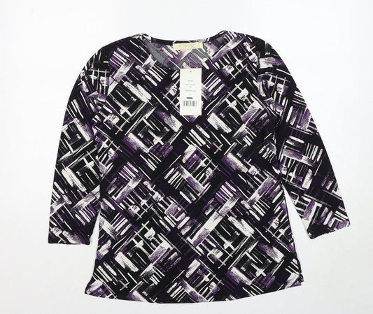 Nougat Womens Purple Geometric Polyester Basic Blouse Size S Round Neck