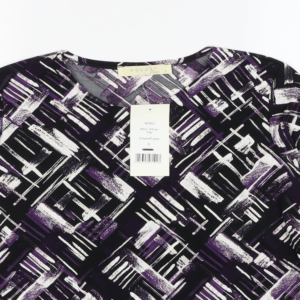 Nougat Womens Purple Geometric Polyester Basic Blouse Size S Round Neck