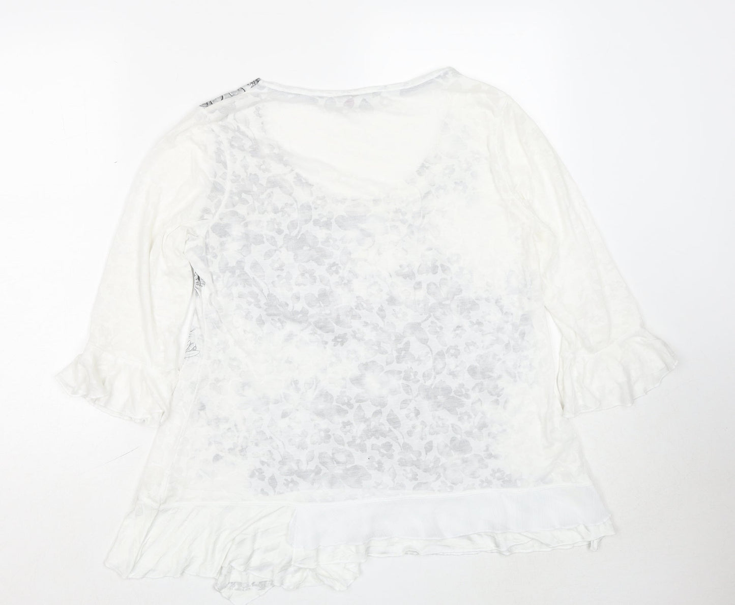 Per Una Womens White Geometric Polyester Basic Blouse Size 14 Round Neck