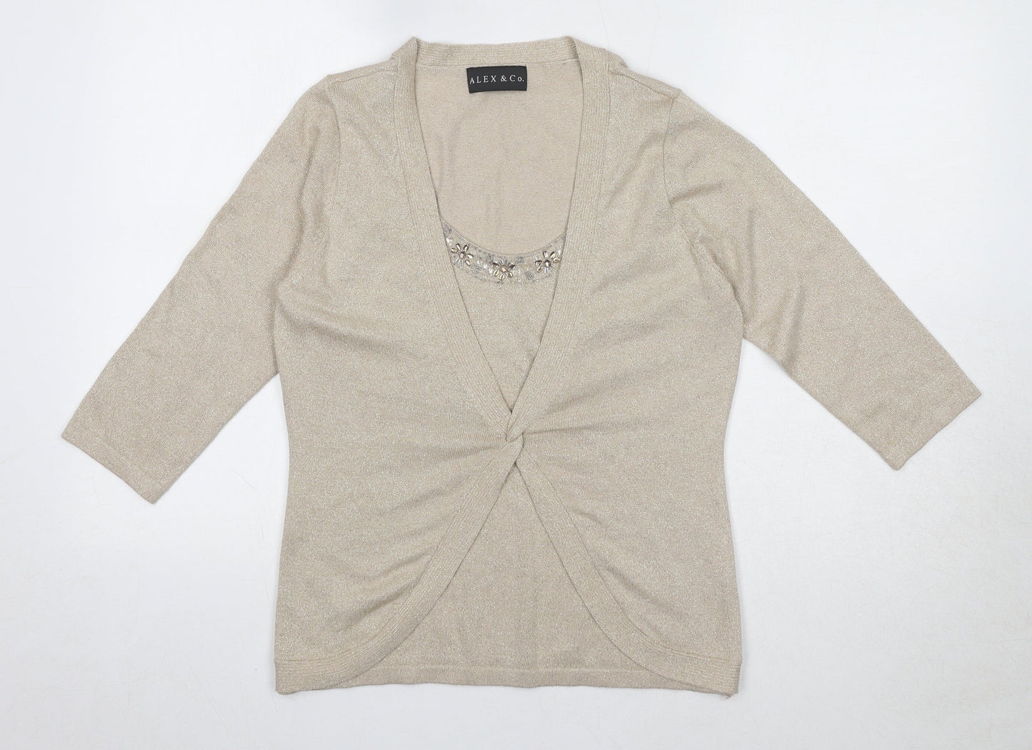 Alex & Co Womens Beige Viscose Basic Blouse Size 12 Round Neck - Twin Set