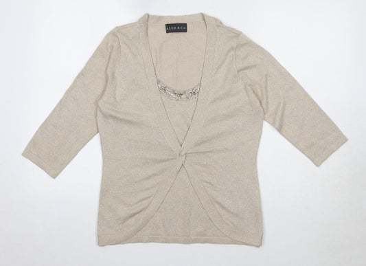 Alex & Co Womens Beige Viscose Basic Blouse Size 12 Round Neck - Twin Set