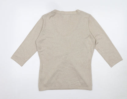 Preloved Alex & Co Womens Beige Viscose Basic Blouse Size 12 Round Neck - Twin Set - Back