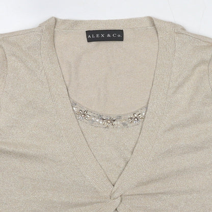 Preloved Alex & Co Womens Beige Viscose Basic Blouse Size 12 Round Neck - Twin Set - Detail