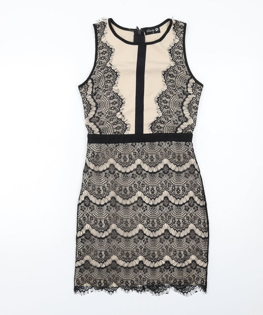 Danity Womens Black Polyester Pencil Dress Size S Boat Neck Zip - Lace Overlay