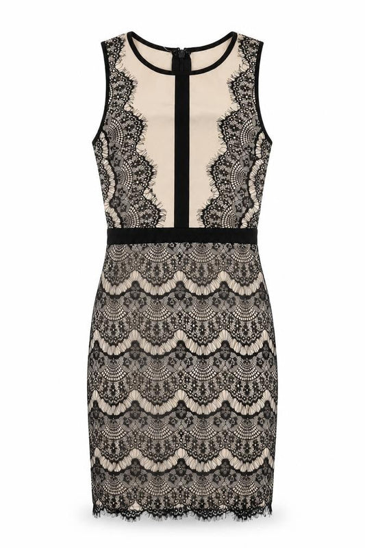 Danity Womens Black Polyester Pencil Dress Size S Boat Neck Zip - Lace Overlay