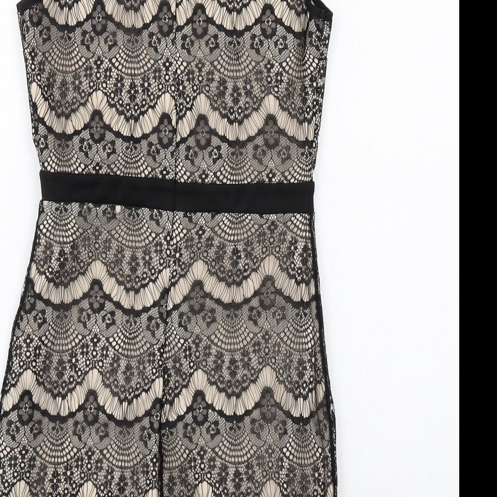 Danity Womens Black Polyester Pencil Dress Size S Boat Neck Zip - Lace Overlay