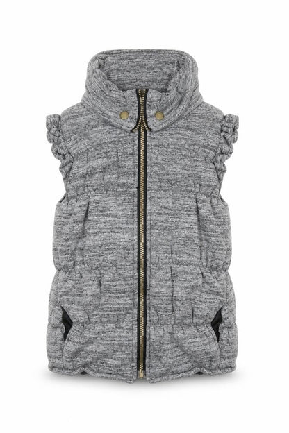 Front view of MODO girls’ grey gilet jacket, size M, zip