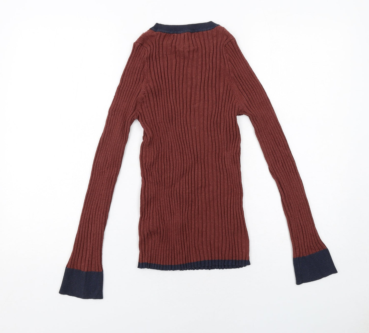 NEXT Womens Brown Boat Neck Nylon Pullover Jumper Size 12 - Ribbed