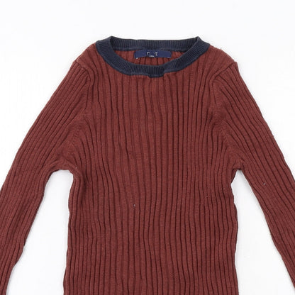 Next Womens Brown Boat Neck Nylon Pullover Jumper Size 12 - Ribbed
