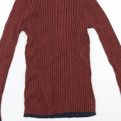 Next Womens Brown Boat Neck Nylon Pullover Jumper Size 12 - Ribbed