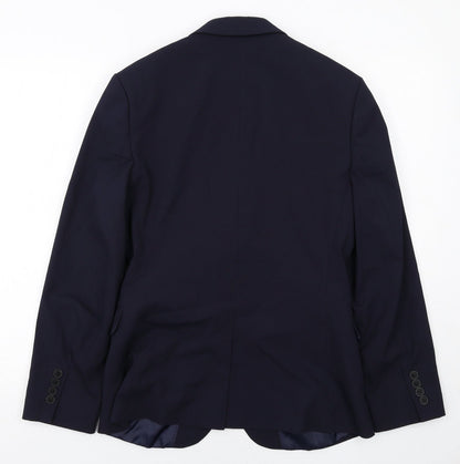 Back view of ASOS men’s blue polyester jacket suit jacket, size 36, regular