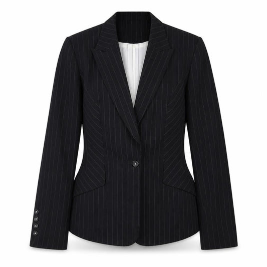 Marks & Spencer Womens Black Striped Polyester Jacket Suit Jacket Size 14
