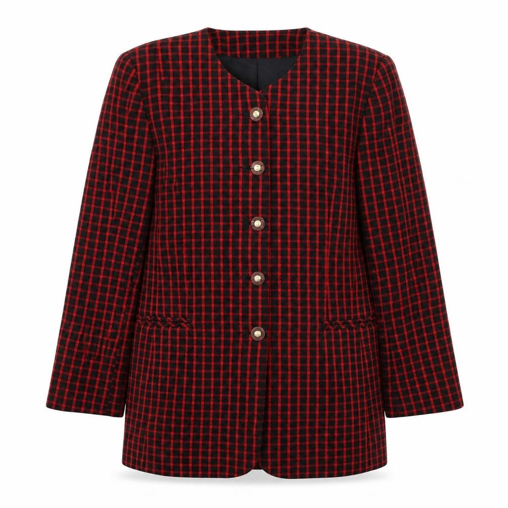Klass Womens Red Geometric Jacket Size 10 Button