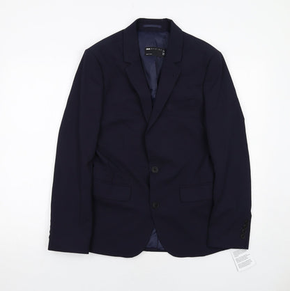 Additional front view of ASOS men’s blue polyester jacket suit jacket, size 36, regular