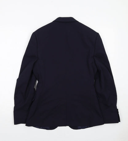 Back view of ASOS men’s blue polyester jacket suit jacket, size 36, regular