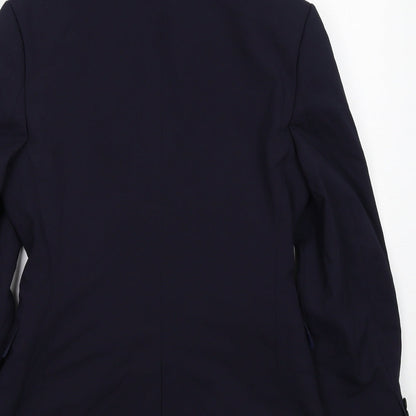 Brand and care label for ASOS men’s blue polyester jacket suit jacket, size 36, regular