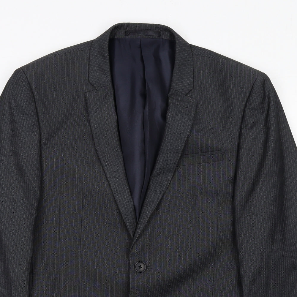 NEXT Mens Grey Striped Polyester Jacket Suit Jacket Size 38 Regular