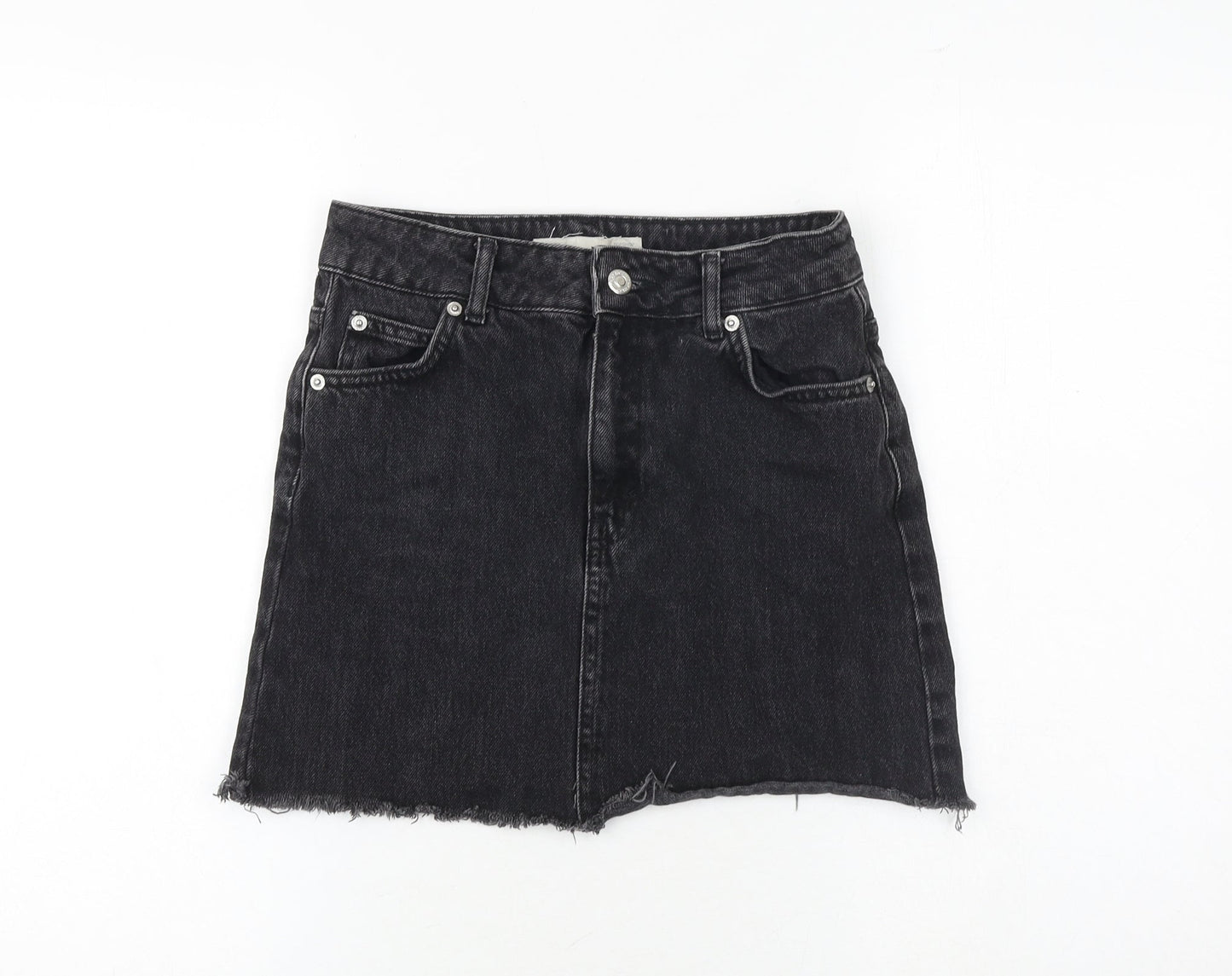 Topshop Womens Black Cotton A-Line Skirt Size 6 Zip
